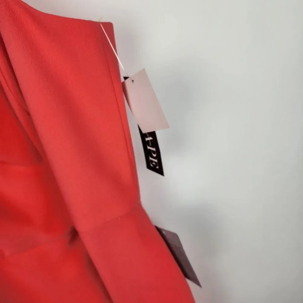 XSCAPE WOMENS 14 Double Strap Crepe Dress Coral HI LOW SLEEVELESS RUFFLE NWT NEW - Picture 7 of 11